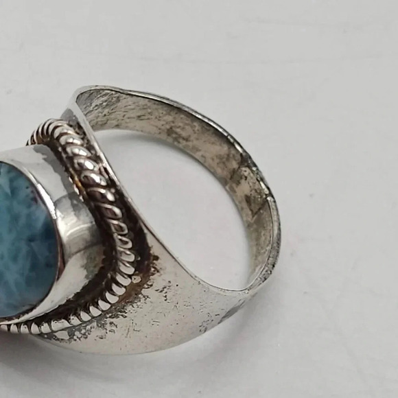 Vintage Sterling Silver 925 Blue Larimar Ring With Rope Trim Size 9.5 - Picture 4 of 8